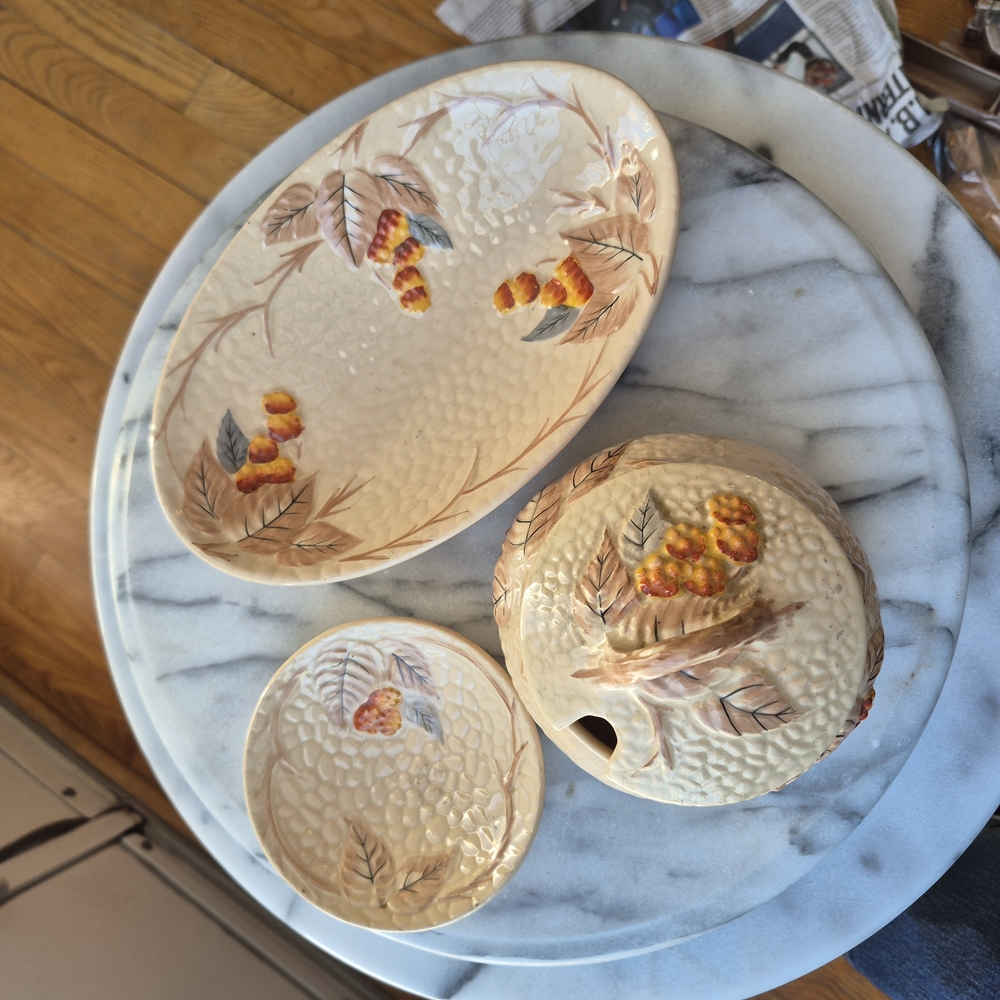 Elegant Ceramic Dish Set with Leaf and Berry Design